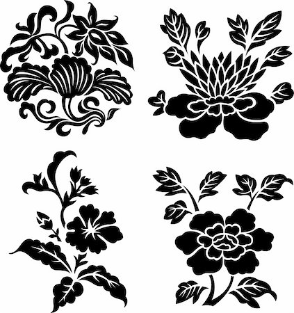 pattern of ink tattoo of flowers - flower plant stylish decoration Stock Photo - Budget Royalty-Free & Subscription, Code: 400-04868346