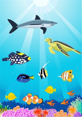 diving cartoon - Sea life cartoon Stock Photo - Budget Royalty-Free & Subscription, Code: 400-04869834