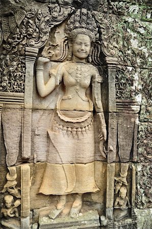 Apsara carved on the wall at bayon, cambodia Stock Photo - Budget Royalty-Free & Subscription, Code: 400-04869951
