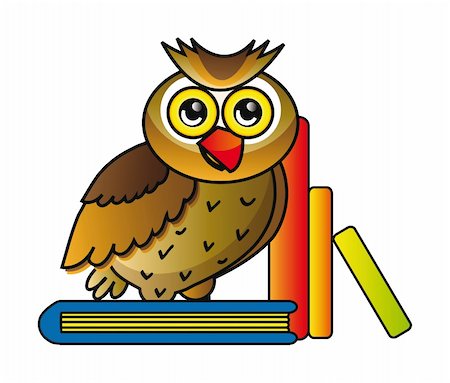 illustration of cartoon owl with books in school isolated over white background Stock Photo - Budget Royalty-Free & Subscription, Code: 400-04861989