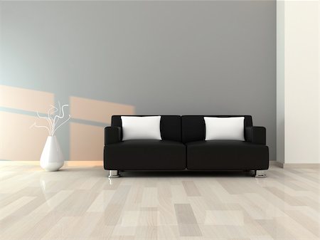 interior of the modern room, grey wall and black sofa Stock Photo - Budget Royalty-Free & Subscription, Code: 400-04862378