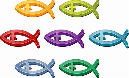 fish clip art to color - Jesus Christian fish symbol colored icon set illustration Stock Photo - Budget Royalty-Free & Subscription, Code: 400-04862926
