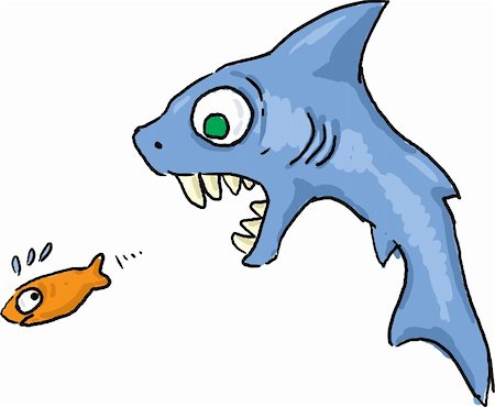running away scared - Shark chasing fish escape from death cartoon illustration Stock Photo - Budget Royalty-Free & Subscription, Code: 400-04862976