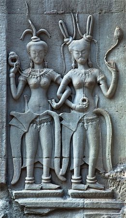 Bas-relief fragment, ancient temple of Hinduism. Angkor Wat, Cambodia. Stock Photo - Budget Royalty-Free & Subscription, Code: 400-04863348