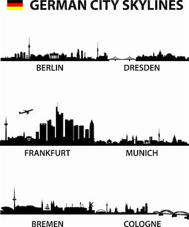 simsearch:400-07309915,k - detailed vector illustration of the german cities Berlin, Bremen, Cologne, Dresden, Frankfurt am Main and Munich Stock Photo - Budget Royalty-Free & Subscription, Code: 400-04874577