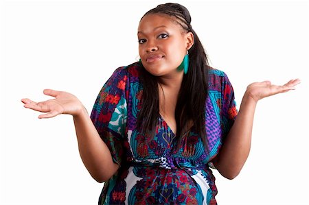 fat black woman - Young African American woman hesitating, isolated on white background Stock Photo - Budget Royalty-Free & Subscription, Code: 400-04875093