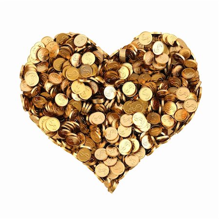 pile of gold coins in the shape of heart. isolated on white. Stock Photo - Budget Royalty-Free & Subscription, Code: 400-04875642