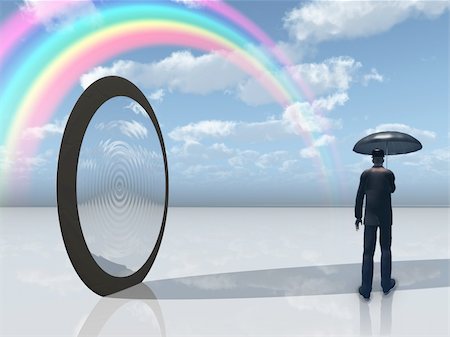 rolffimages (artist) - man with umbrella and mirror opening Stock Photo - Budget Royalty-Free & Subscription, Code: 400-04877786