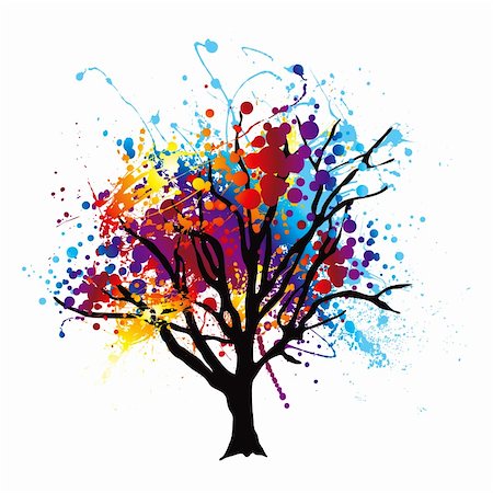 Modern abstract tree with paint splat leaves or canopy Stock Photo - Budget Royalty-Free & Subscription, Code: 400-04878469