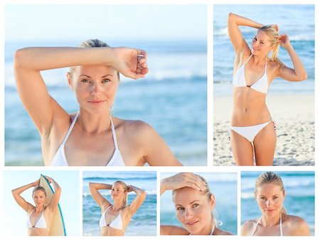 simsearch:400-04320530,k - Collage of a beautiful blonde woman posing on a beach Stock Photo - Budget Royalty-Free & Subscription, Code: 400-04878581
