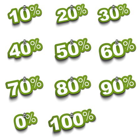 simsearch:600-06702130,k - Complete set of percent green stickers over a white background fixed with push pin Stock Photo - Budget Royalty-Free & Subscription, Code: 400-04879917