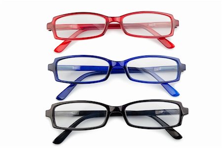 simsearch:400-07774329,k - Black red and blue glasses on a white background Stock Photo - Budget Royalty-Free & Subscription, Code: 400-04870232