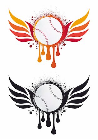 grungy baseball with fire wings and drops, vector Stock Photo - Budget Royalty-Free & Subscription, Code: 400-04873007