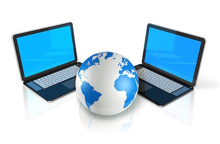 simsearch:400-04376796,k - two 3D laptop computers around a world globe isolated on white Foto de stock - Super Valor sin royalties y Suscripción, Código: 400-04886305