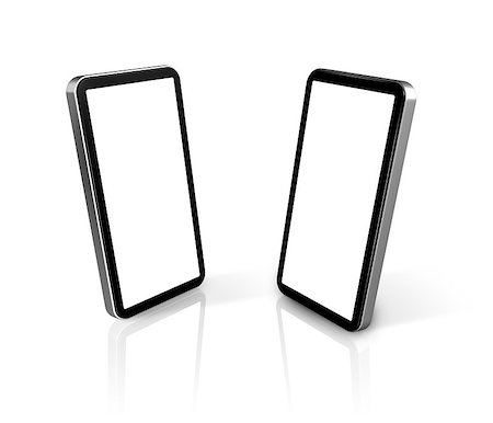 simsearch:400-04376796,k - two three dimensional connected mobile phones isolated on white with screens clipping path Foto de stock - Super Valor sin royalties y Suscripción, Código: 400-04886314