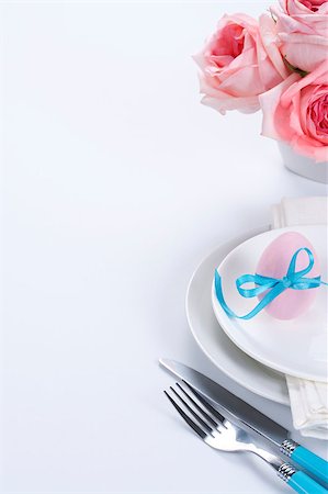 elegant easter decorations - Easter table setting with flowers and easter egg Stock Photo - Budget Royalty-Free & Subscription, Code: 400-04886698