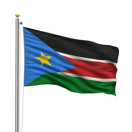 sudanese - Flag of South Sudan with flag pole waving in the wind over white background Stock Photo - Budget Royalty-Free & Subscription, Code: 400-04887110