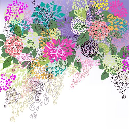 simsearch:400-05693036,k - Multicolored floral hand drawn white, violet background. Stock Photo - Budget Royalty-Free & Subscription, Code: 400-04889266