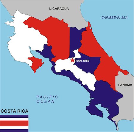 political map of Costa Rica country with flag illustration Stock Photo - Budget Royalty-Free & Subscription, Code: 400-04889303