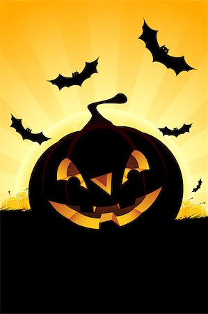 simsearch:400-05254177,k - Halloween background with pumpkin in grass  bats and full moon Stock Photo - Budget Royalty-Free & Subscription, Code: 400-04889347