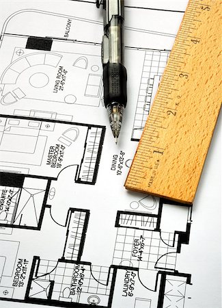 Drawing the floorplan with a pen and ruler Stock Photo - Budget Royalty-Free & Subscription, Code: 400-04880080