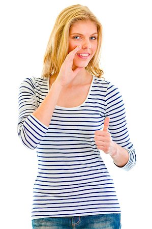 simsearch:400-05888428,k - Smiling beautiful teen girl reporting good news and  showing thumbs up gesture isolated on white Stock Photo - Budget Royalty-Free & Subscription, Code: 400-04880275