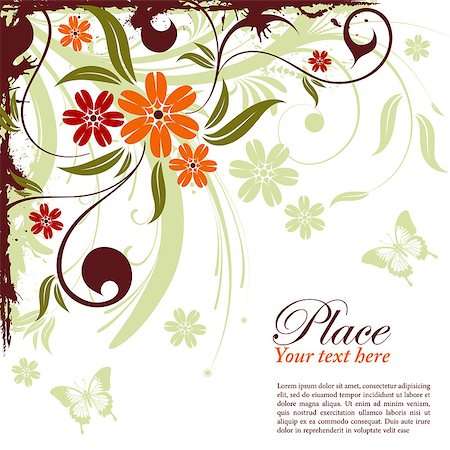 simsearch:400-05249552,k - Grunge decorative floral frame with butterfly, element for design, vector illustration Stock Photo - Budget Royalty-Free & Subscription, Code: 400-04880535