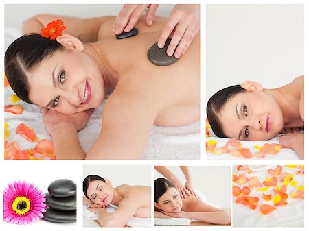 simsearch:400-05318677,k - Collage of a woman havin a stone massage in a spa Stock Photo - Budget Royalty-Free & Subscription, Code: 400-04881429