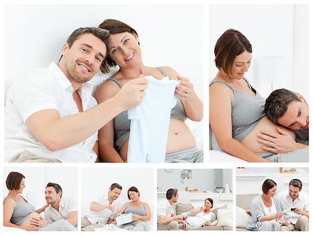 pregnant couple couch - Collage of future parents Foto de stock - Super Valor sin royalties y Suscripción, Código: 400-04881422