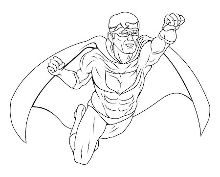 simsearch:400-05741668,k - Monochrome illustration of  a super hero man dressed costume with cape flying through the air Stock Photo - Budget Royalty-Free & Subscription, Code: 400-04882608