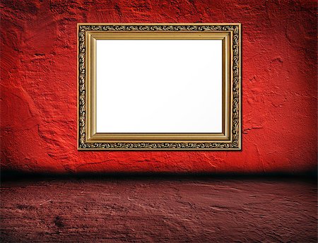 old  elegant golden frame on red plaster rough background and pink betone floor  foreground Stock Photo - Budget Royalty-Free & Subscription, Code: 400-04882853