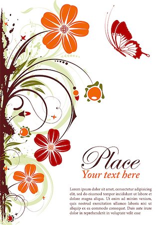 simsearch:400-05249552,k - Grunge floral frame with butterfly, element for design, vector illustration Stock Photo - Budget Royalty-Free & Subscription, Code: 400-04895172