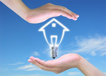 simsearch:400-04265413,k - light bulb model of a house in women hand on sky Stock Photo - Budget Royalty-Free & Subscription, Code: 400-04895256