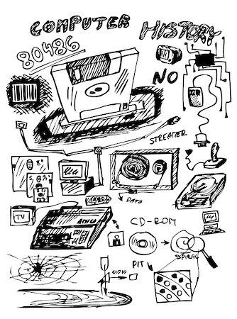 simsearch:400-04729472,k - hand drawn icons from computer history isolated on the white background Stock Photo - Budget Royalty-Free & Subscription, Code: 400-04895357