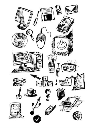simsearch:400-04729472,k - computer icons (hand drawn) isolated on the white baclground Stock Photo - Budget Royalty-Free & Subscription, Code: 400-04895358