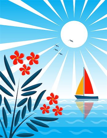 simsearch:400-05944023,k - vector oleander and sailboat floating on the sea, Adobe Illustrator 8 format Stock Photo - Budget Royalty-Free & Subscription, Code: 400-04895647