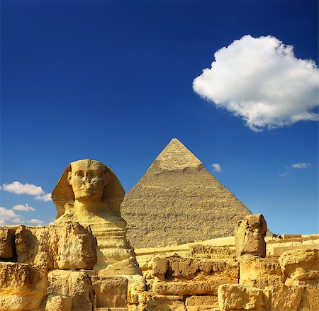 simsearch:400-07096057,k - famous ancient egypt Cheops pyramid and sphinx in Giza Stock Photo - Budget Royalty-Free & Subscription, Code: 400-04895913