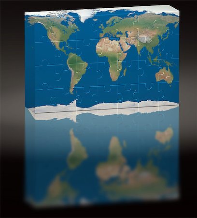 Puzzle of World image over a black background with reflection Foto de stock - Super Valor sin royalties y Suscripción, Código: 400-04897077