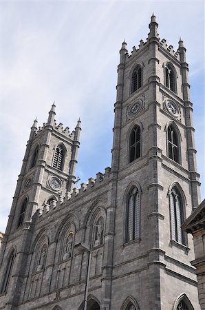 statues on building top - Notre Dame Cathedral in Montreal, Quebec in Canada Stock Photo - Budget Royalty-Free & Subscription, Code: 400-04897392