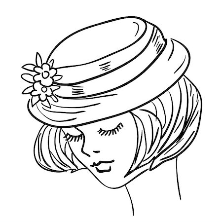 female eyes drawing - Hand-drawn fashion model. Vector illustration. Woman's face a hat Stock Photo - Budget Royalty-Free & Subscription, Code: 400-04897595