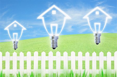 simsearch:400-04265413,k - light bulb model of a house and white fence on sky Stock Photo - Budget Royalty-Free & Subscription, Code: 400-04897755