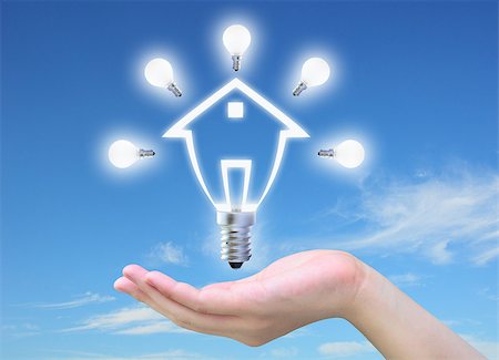simsearch:400-04265413,k - light bulb model of a house in women hand on sky Stock Photo - Budget Royalty-Free & Subscription, Code: 400-04897756