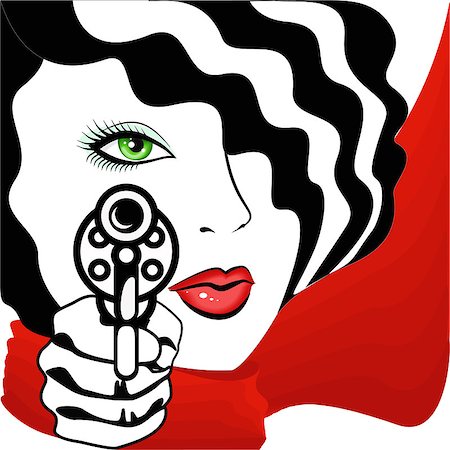 dive - Illustration of lady with a red scarf holding a gun Photographie de stock - Aubaine LD & Abonnement, Code: 400-04898194