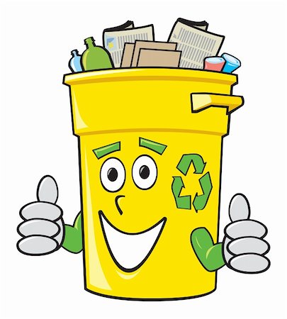 environment cartoons colored - A smiling yellow cartoon recycling bin giving two thumbs up. Stock Photo - Budget Royalty-Free & Subscription, Code: 400-04899681