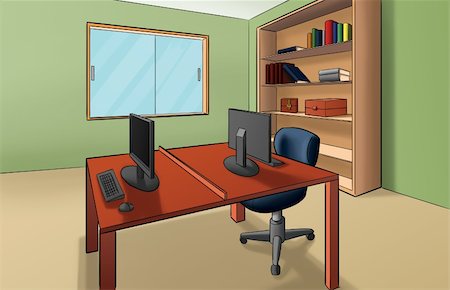small office with some equipments like computers, table, desk, chair Stock Photo - Budget Royalty-Free & Subscription, Code: 400-04899835