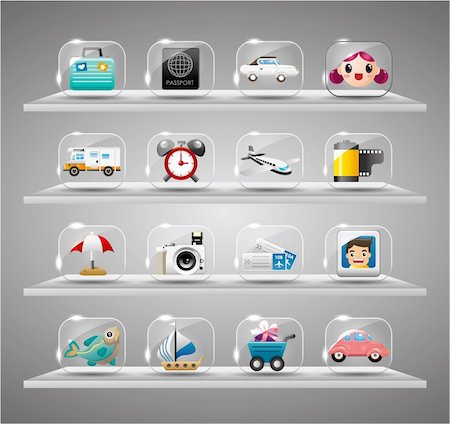 simsearch:400-05681063,k - Cute travel icons collection,Transparent glass button Stock Photo - Budget Royalty-Free & Subscription, Code: 400-04899972