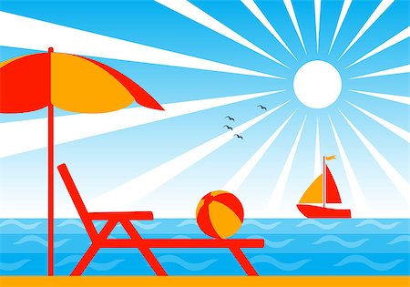 simsearch:400-05944023,k - vector background with deck chair under umbrella on the beach, Adobe Illustrator 8 format Stock Photo - Budget Royalty-Free & Subscription, Code: 400-04890240