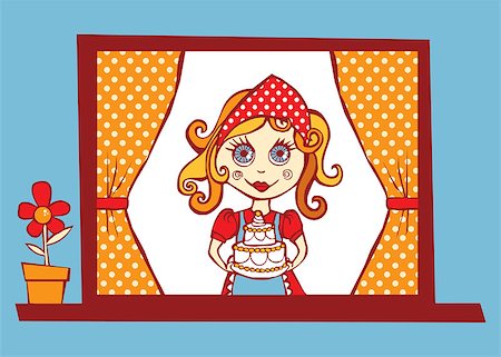 Mother showing a delicious cake from a window. Stock Photo - Budget Royalty-Free & Subscription, Code: 400-04890904