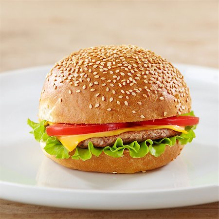 simsearch:400-06090558,k - fresh hamburger on white plate Stock Photo - Budget Royalty-Free & Subscription, Code: 400-04891941