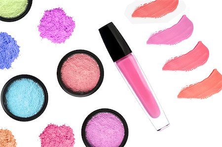 simsearch:400-05708035,k - multicolored cosmetics eyeshadows in the box and lipstick (lipgloss) isolated on white Stock Photo - Budget Royalty-Free & Subscription, Code: 400-04893689